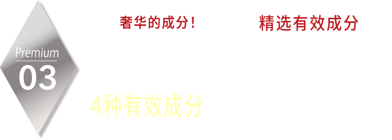 Premium03 成分がプレミアム！こだわりの有用成分エイジングサインを遠ざけて美しさが目覚める4つの有用成分。