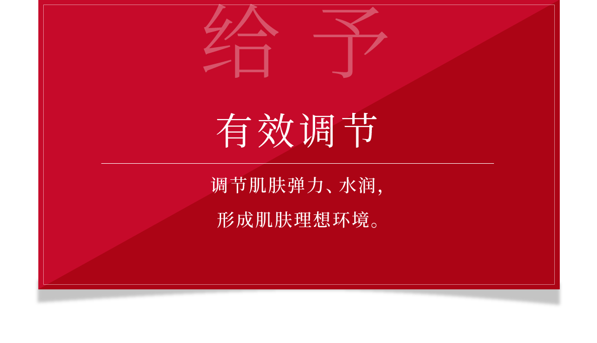 给予 有效的调整 调整后的肌肤得到弹性与滋润，形成更为理想的肌肤环境。