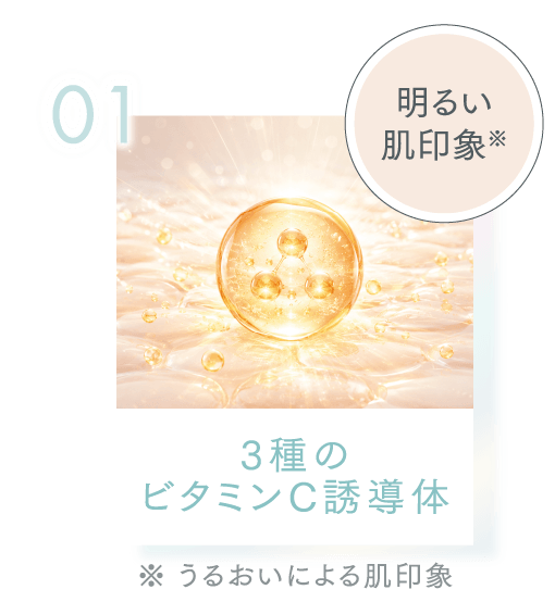 01 明るい肌印象※ 3種のビタミンC誘導体 ※ うるおいによる肌印象